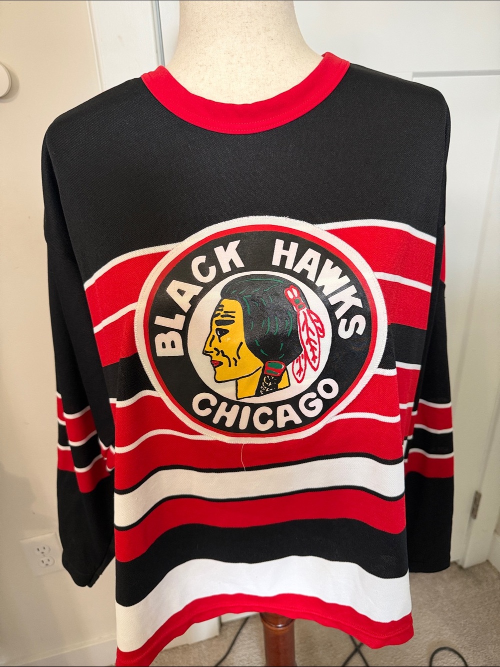 CCM Men's Black & Red Chicago Hockey Crewneck Sweater